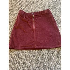 Madewell Velveteen Straight Denim Stretch Zip Front Mini Skirt Burgundy Size, 25